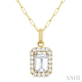 6x4 MM Octagonal Shape White Topaz and 1/6 Ctw Round Cut Diamond Halo Semi-Precious Pendant with Chain in 10K Yellow Gold